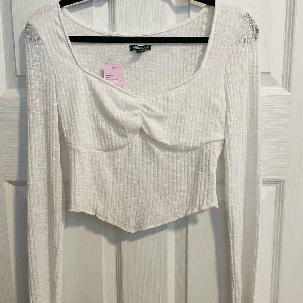 Wild Fable White Textured Long Sleeve Top